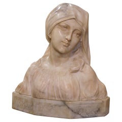 Vintage Early 20th Century Italian Carved Marble Bust of Young Beauty Signed A. Cipriani