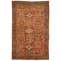 One of a Kind 1880's Antique Persian Sultanabad Allover Wool Rug In Rust Color 