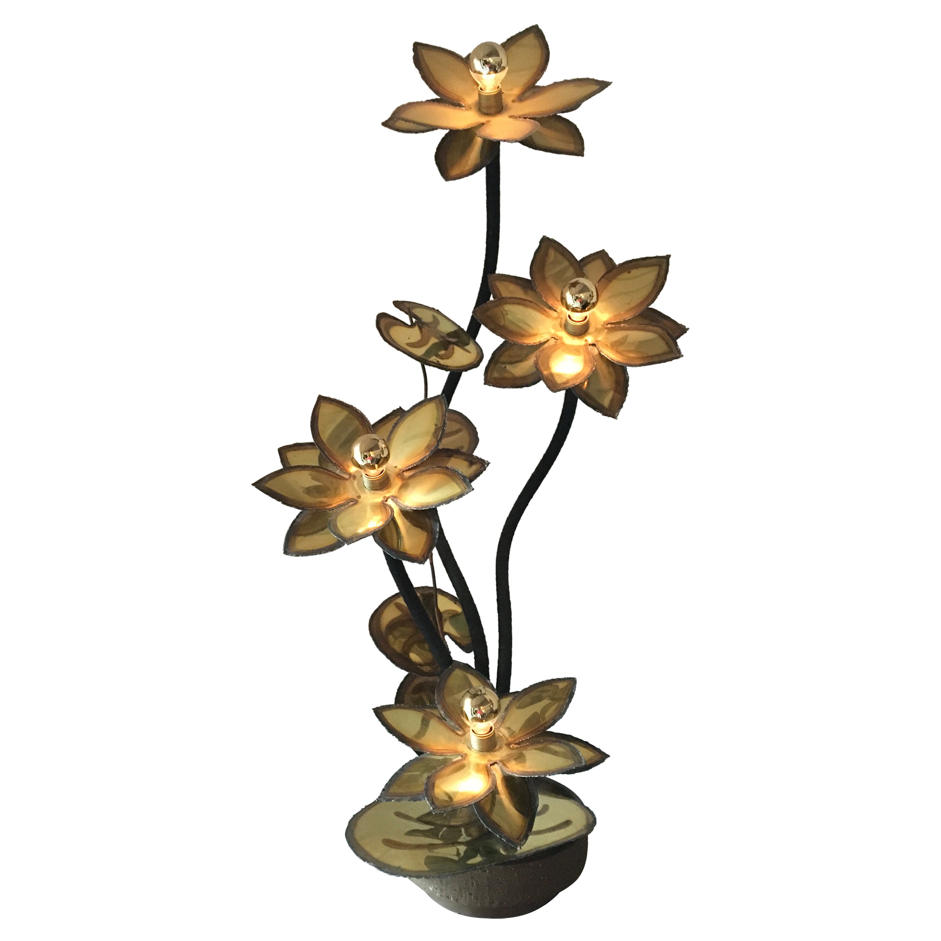 Lampadaire ou lampe de bureau à 4 fleurs Maison Jansen  en vente