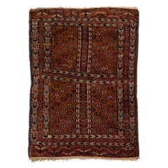 Handmade Antique Afghan Yamoud Wool Rug In Brown With Allover Pattern 