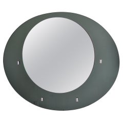 Mid Century Italian Mirror with Gray Glass Frame in Style of Fontana Arte