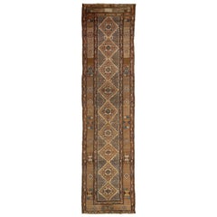 Tribal Designed Antique Wool Runner Persian Malayer From The 1900s In Beige