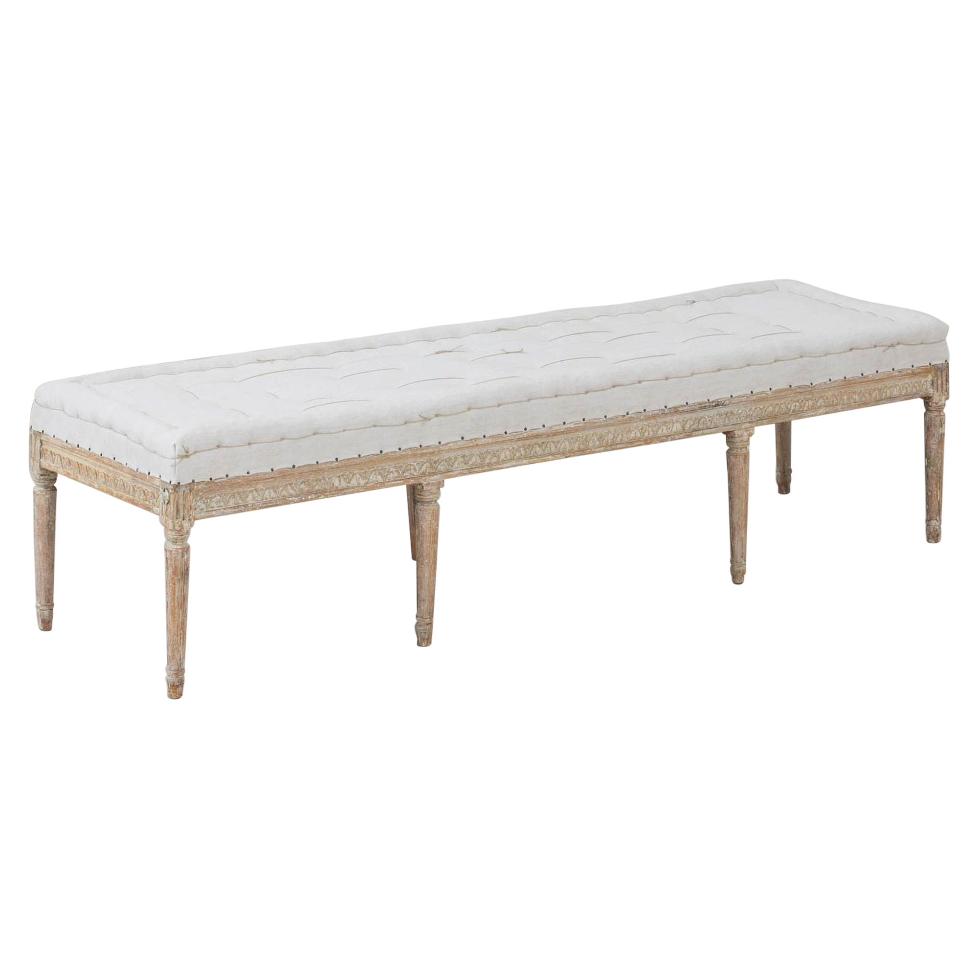 19th c. Swedish Gustavian Period Bench or Footstool in Original Paint