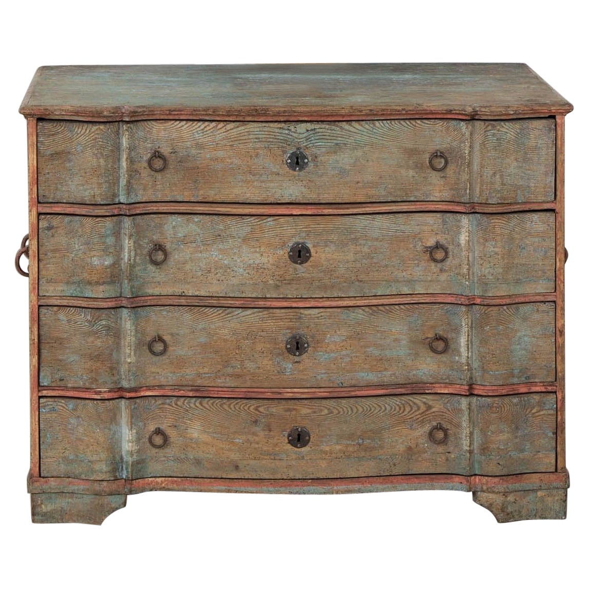 18th c. Swedish Commode in Original Patina with Arbalette Shaped Front For Sale