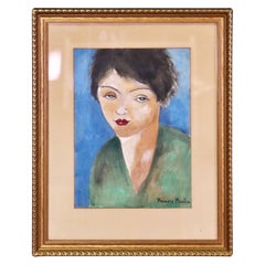 Vintage Framed Watercolor Signed Francis Picabia Portrait of a Woman
