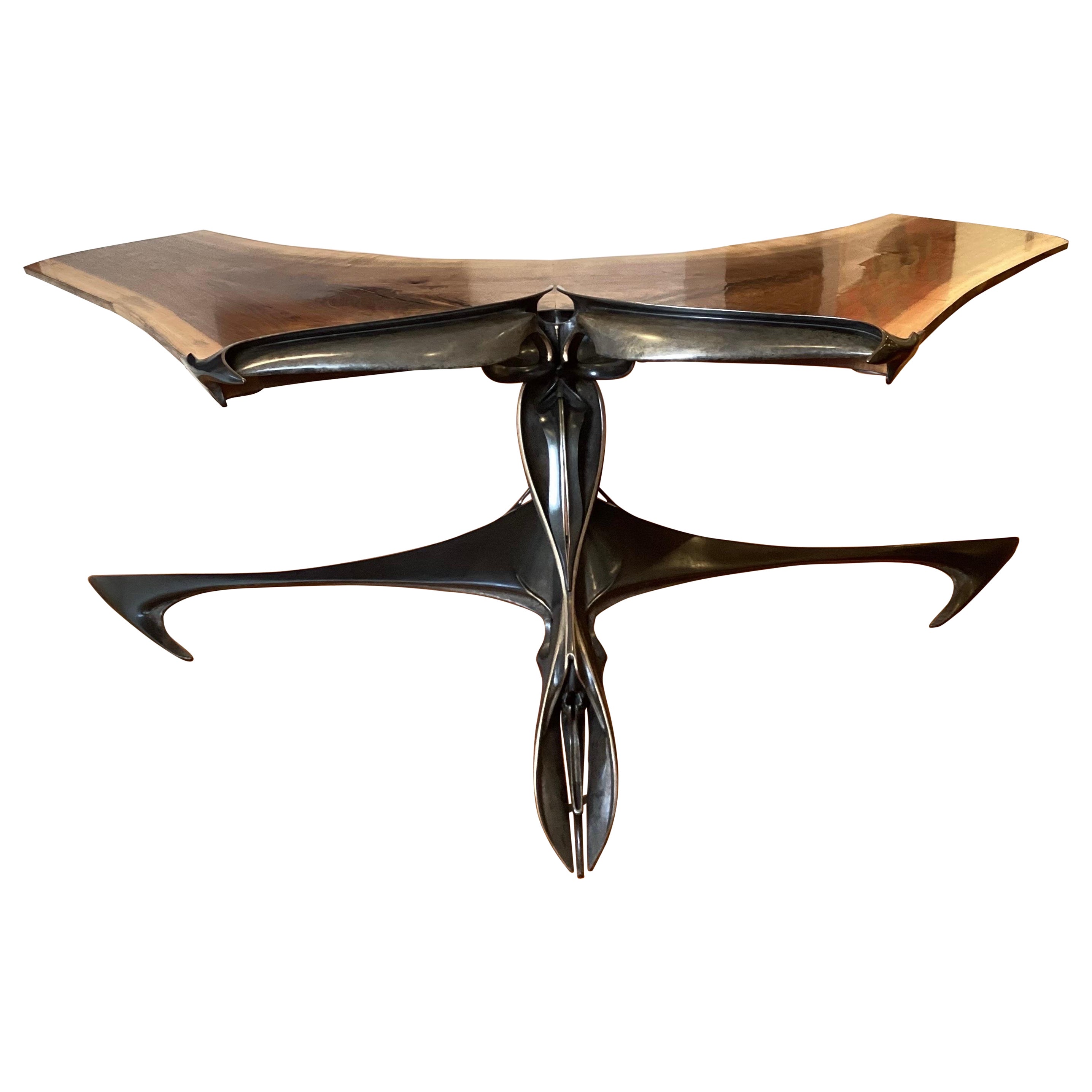 A Bronze and Walnut Papiolo Desk by Lawrence Welker IV For Sale