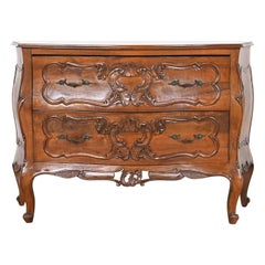 Italian Louis XV Carved Walnut Commode or Bombay Chest of Drawers