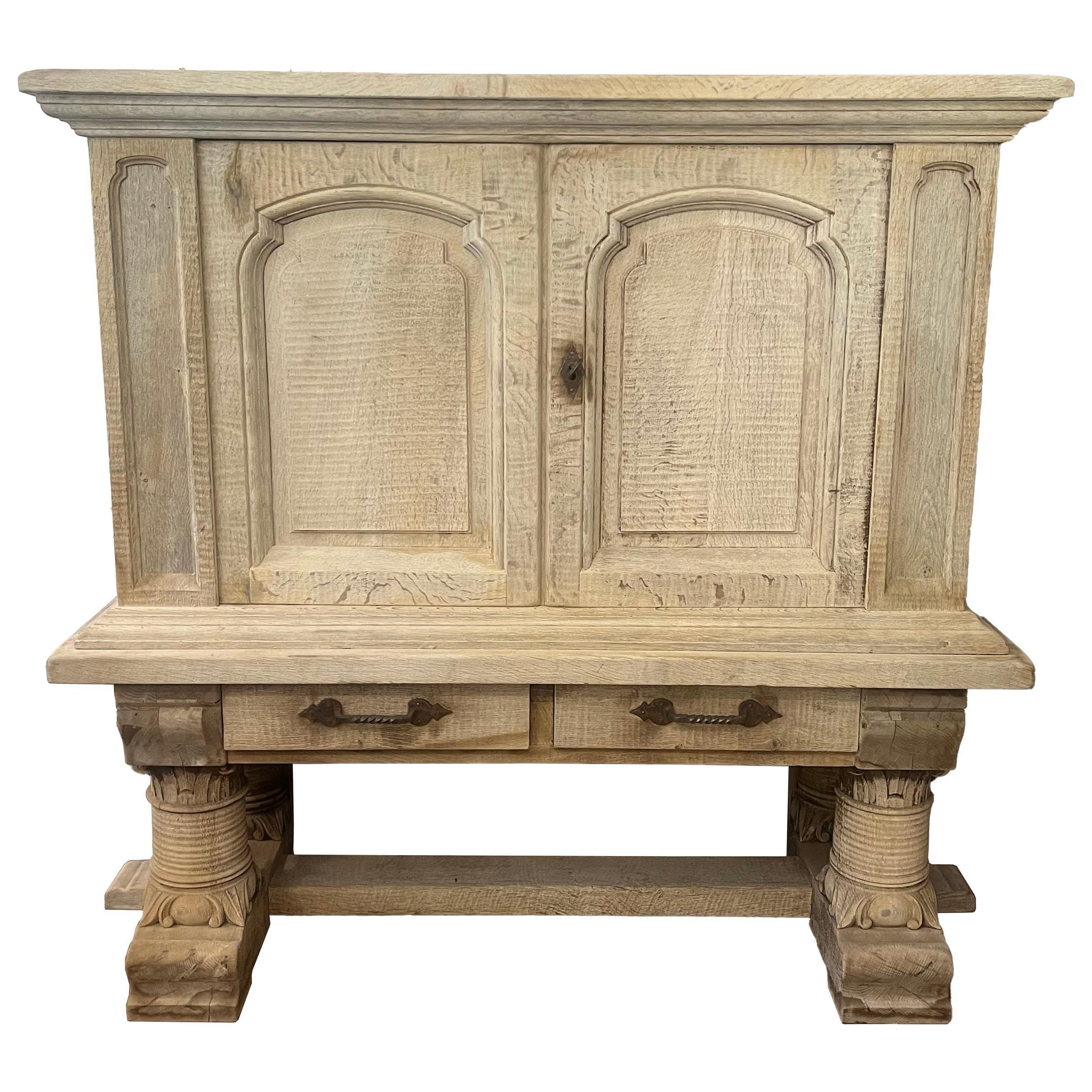 One-of-a-kind French Bleached Oak Cabinet For Sale