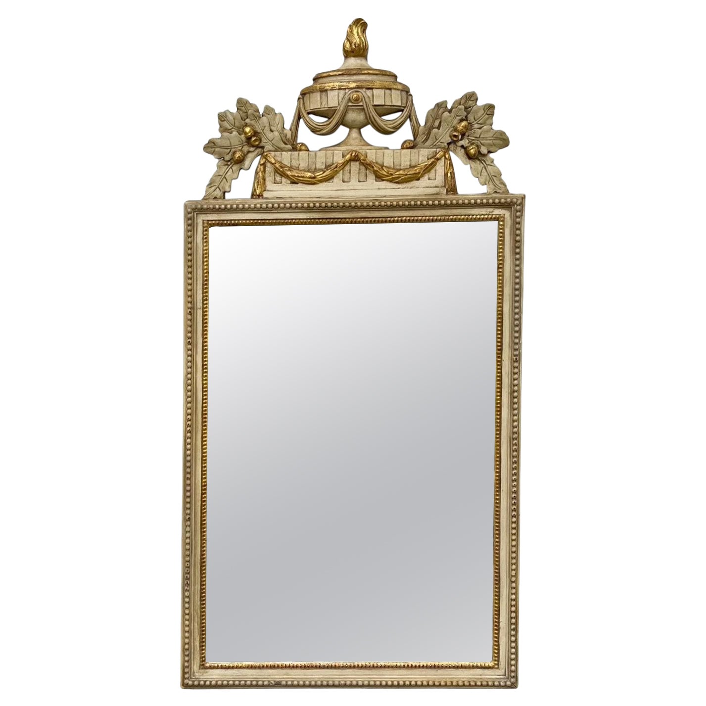 French Louis XVI Style Cream and Gilt Painted Wall Mirror For Sale