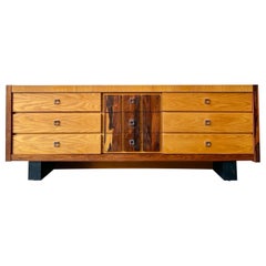 Vintage Brutalist style mcm rosewood and oak dresser credenza