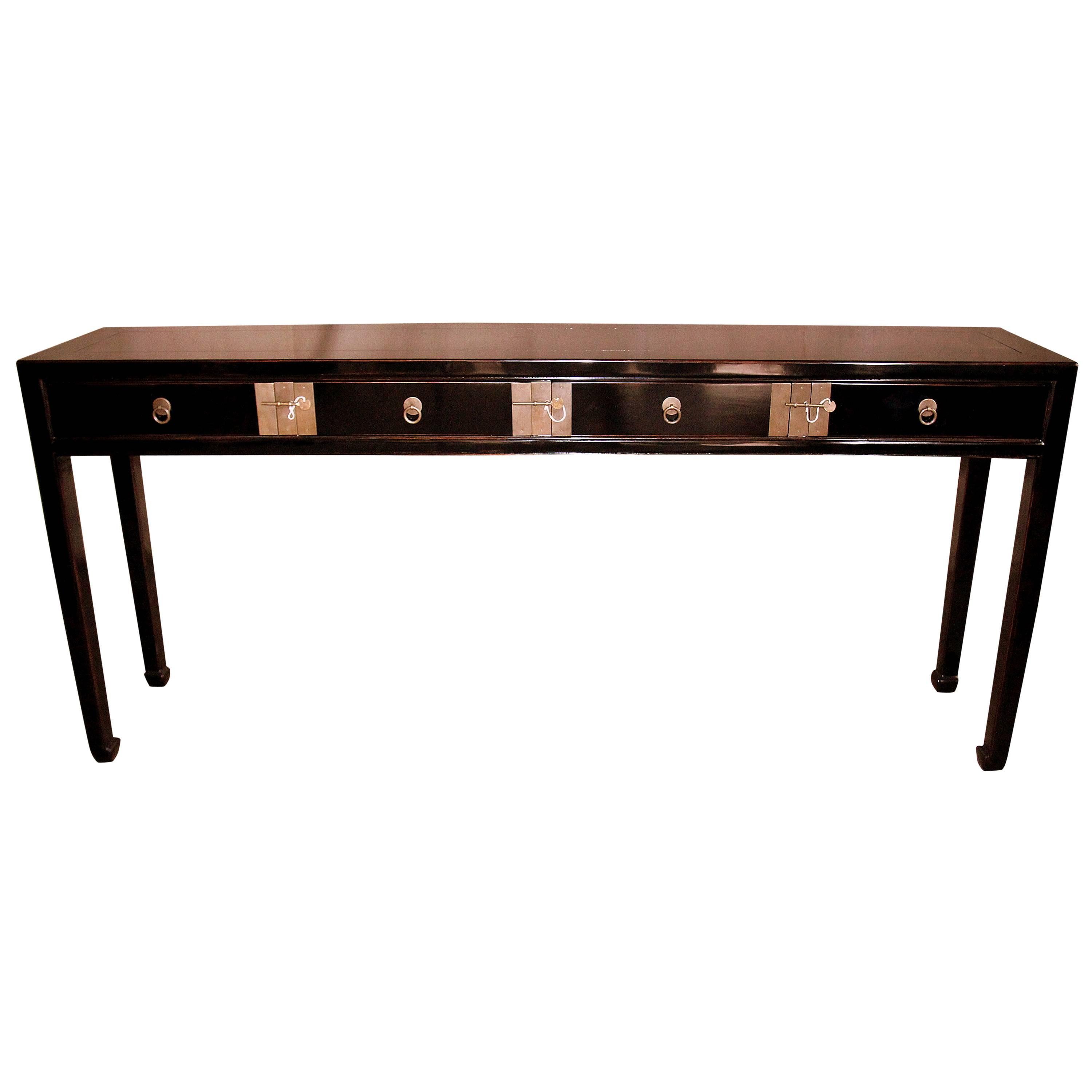 Fine Black Lacquer Console Table with Four Drawers at 1stDibs