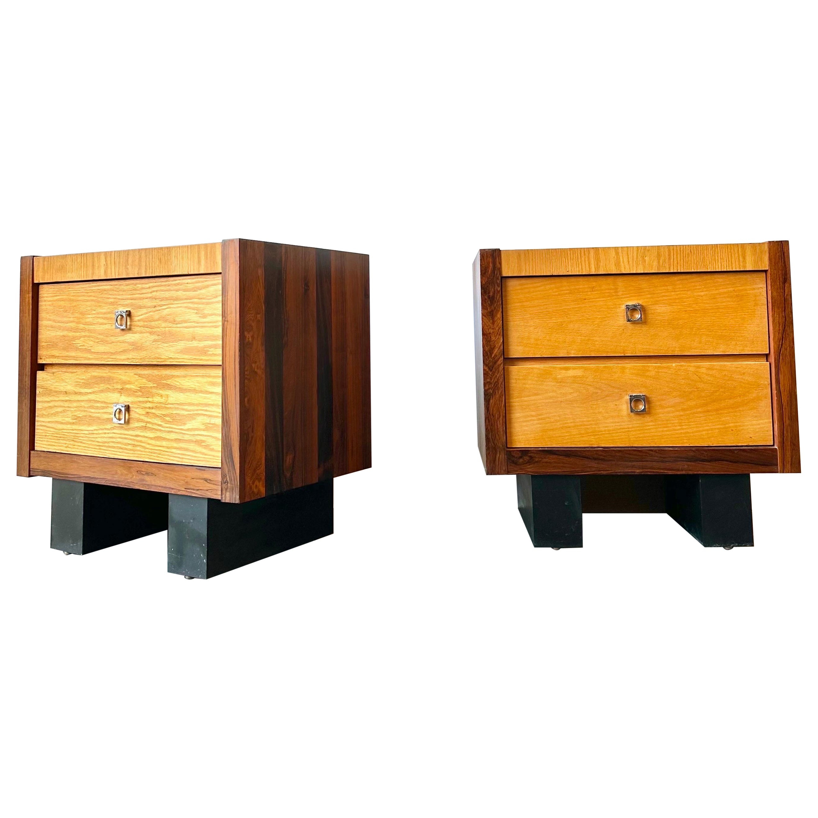 Brutalist mcm rosewood and oak nightstands For Sale