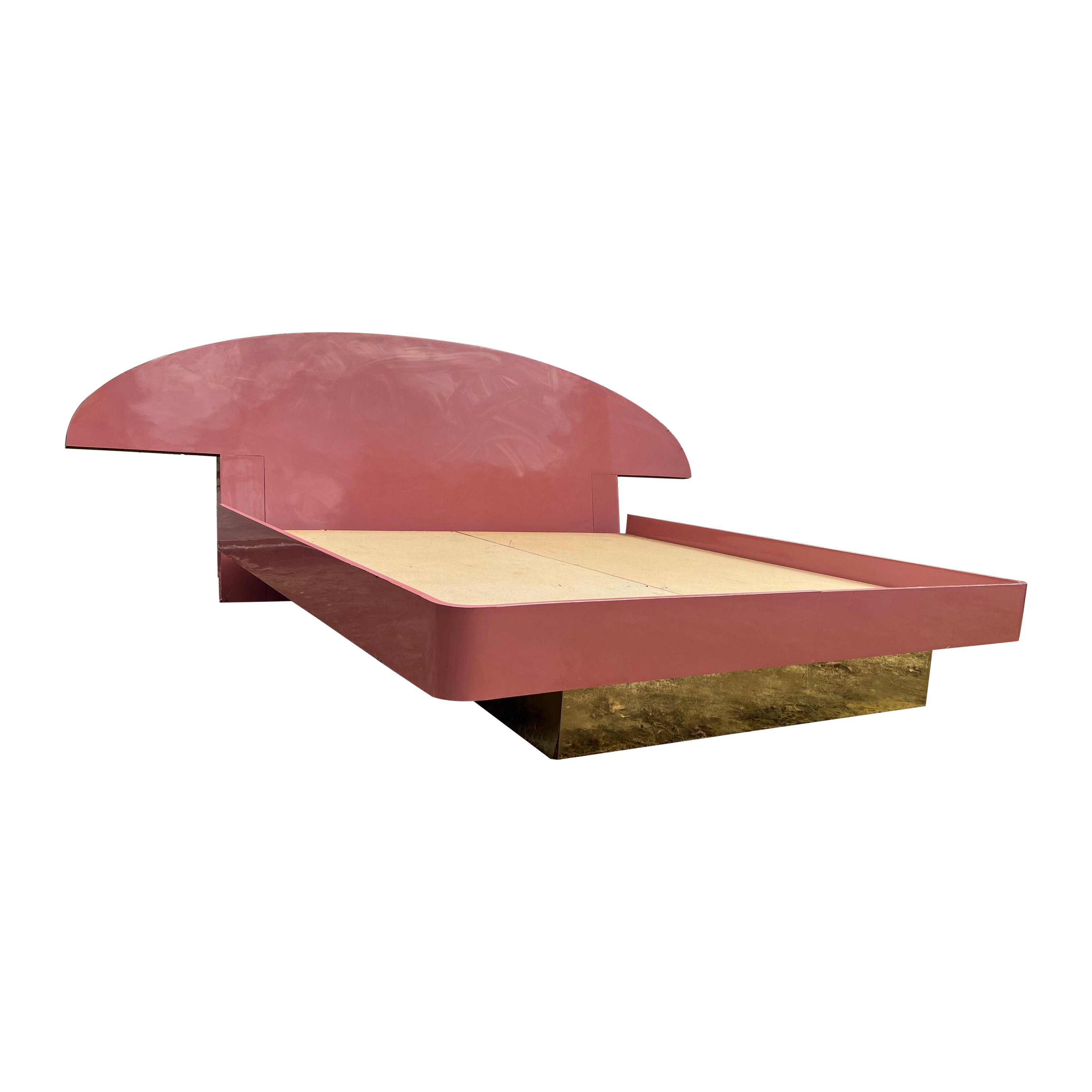 1980 Blush Pink Laminated King Size Headboard Floating Platform For Sale