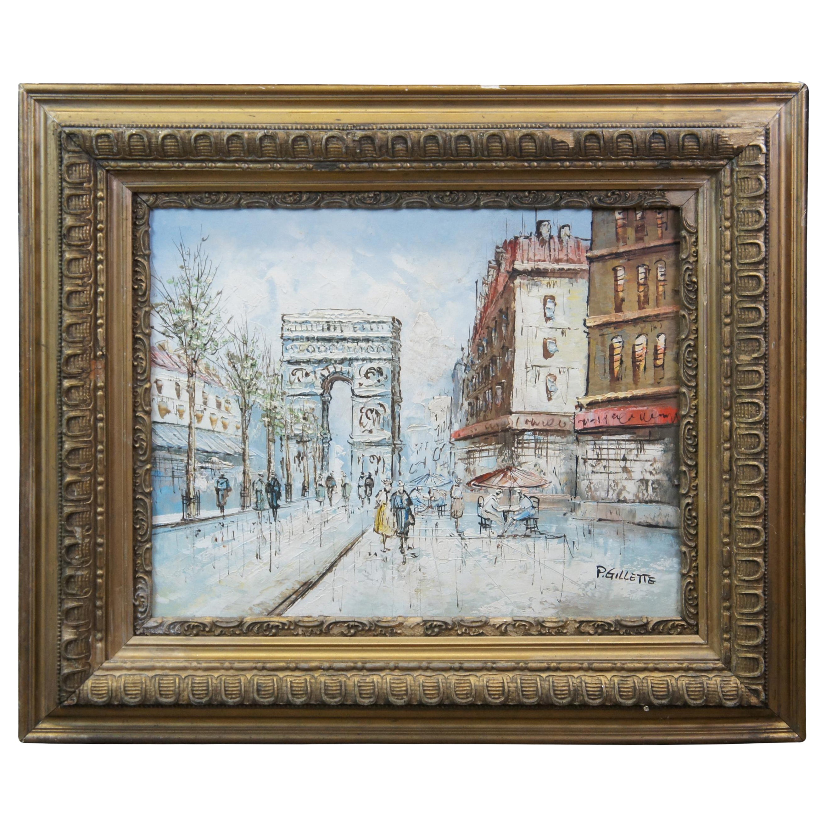 P. Gillette French Impressionist Arc De Triomphe Cityscape Oil Painting Framed