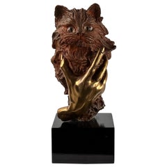 Costanzo Mongini Skulptur "Gatto con Mano / Katze mit Hand", 1980er Jahre Signiert 46/450