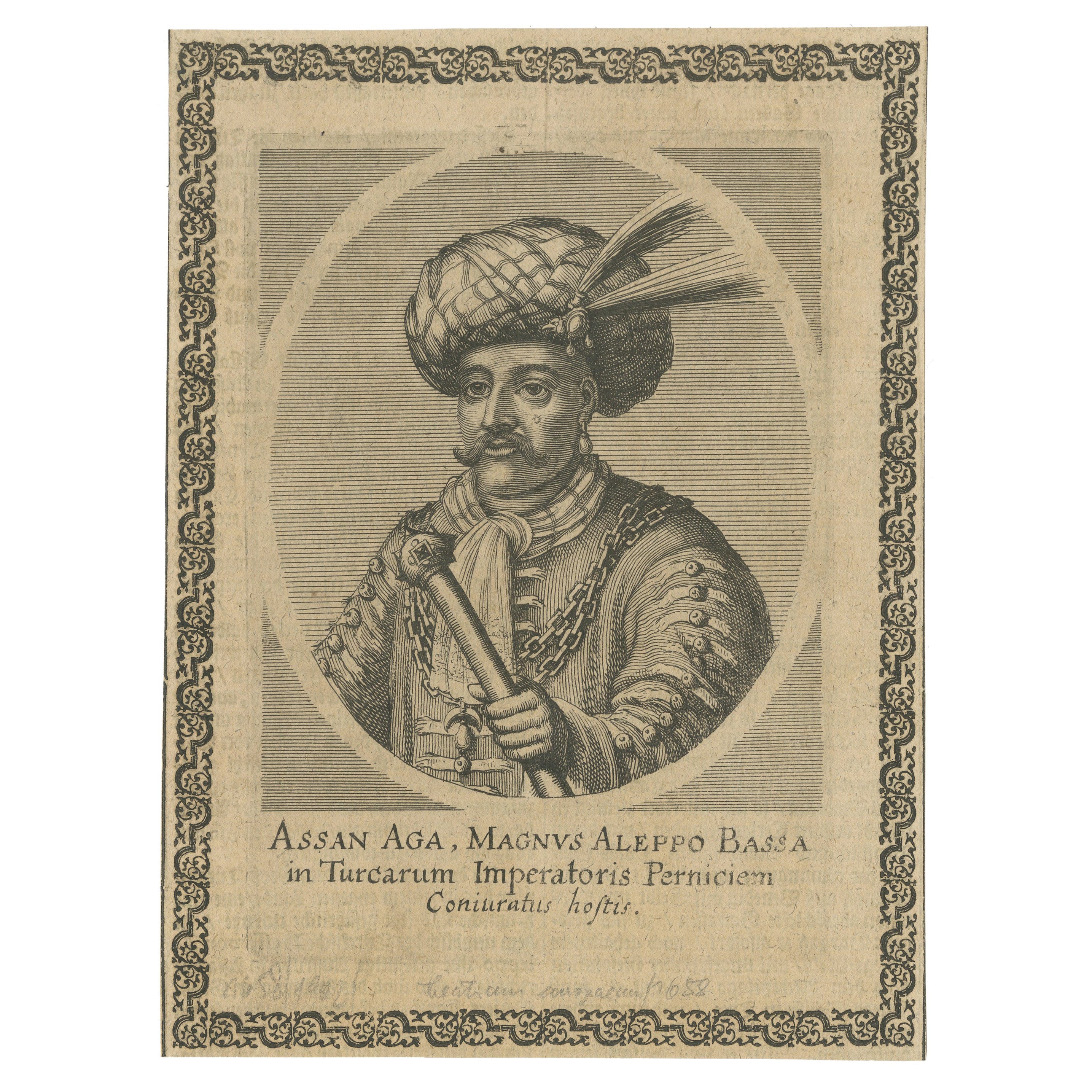 1687 Portrait of Assan Aga by E. Nessenthaler: A Glimpse into Ottoman Nobility For Sale