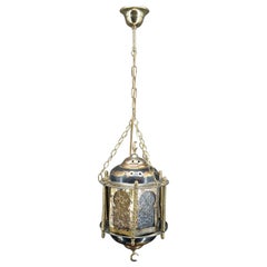 Vintage Moorish lantern in brass and colored glass, North Africa, 20th century