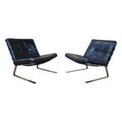 Set of 2 steel and leather lounge chairs, Germany 1960s