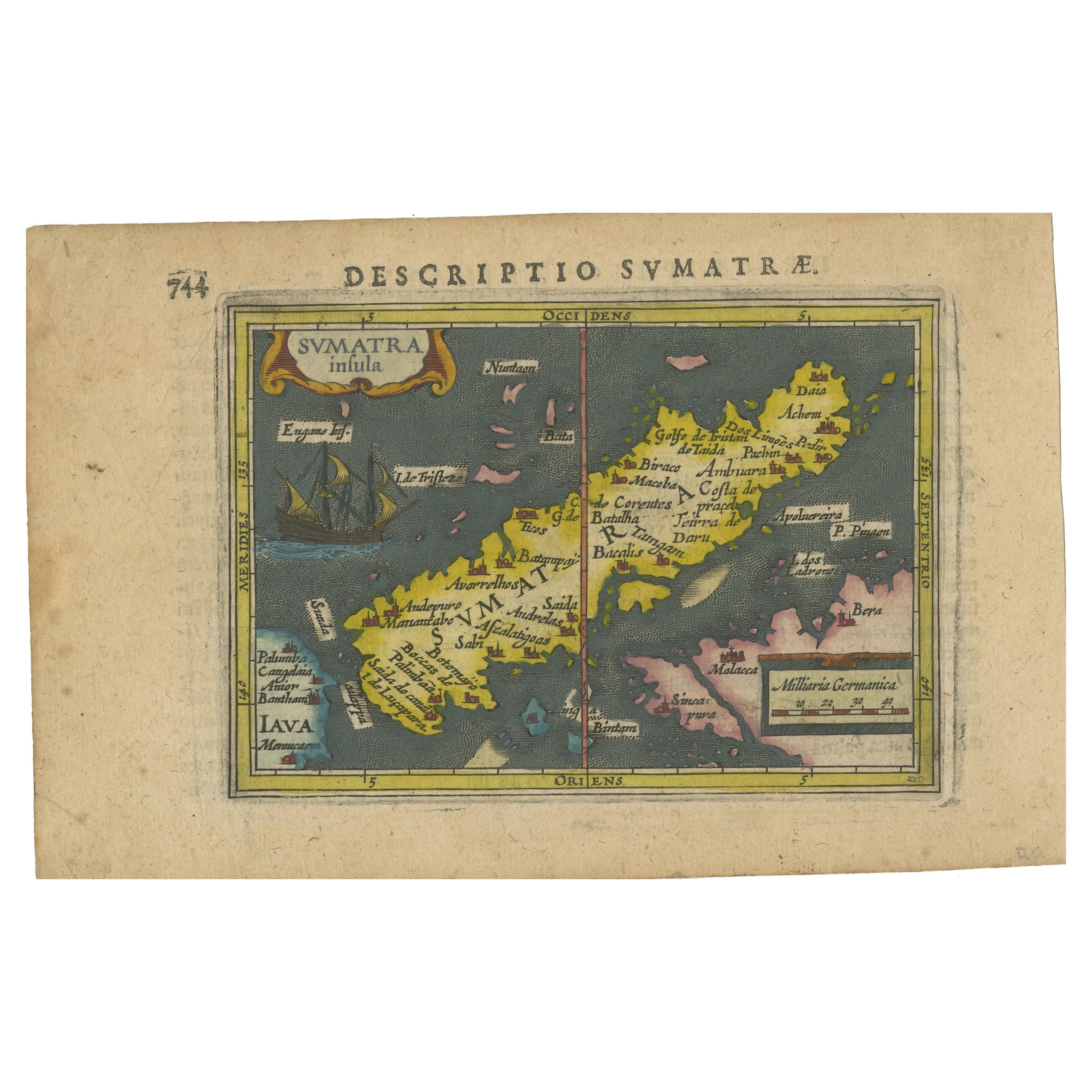 1616 Bertius Map of Sumatra, Singapore and the Straits of Malacca For Sale