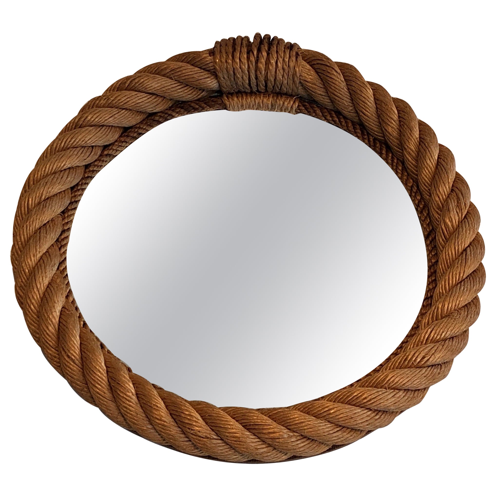 Miroir rond en corde dans le style d'Audoux Minet. Travail en français. Circa 1970 en vente