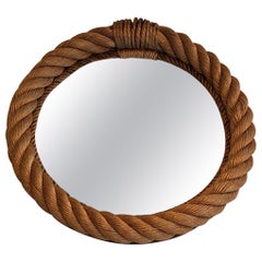 Vintage Round Rope Mirror in the Style of Audoux Minet. French Work. Circa 1970
