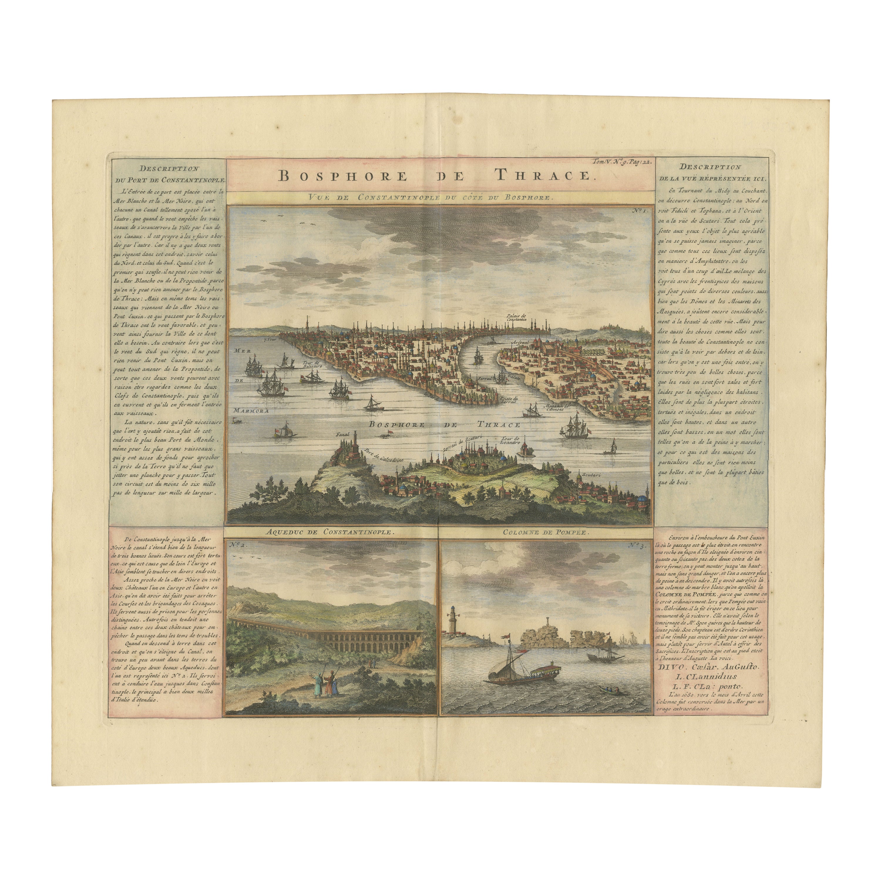 Panoramik Vista von Istanbul und dem Bosphorus aus dem Jahr 1720 – mit Säule von Pompey im Angebot