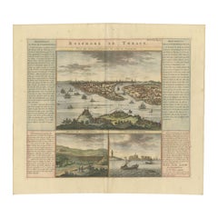 Antique 1720 Panoramic Vista of Istanbul and the Bosphorus - with Column of Pompey