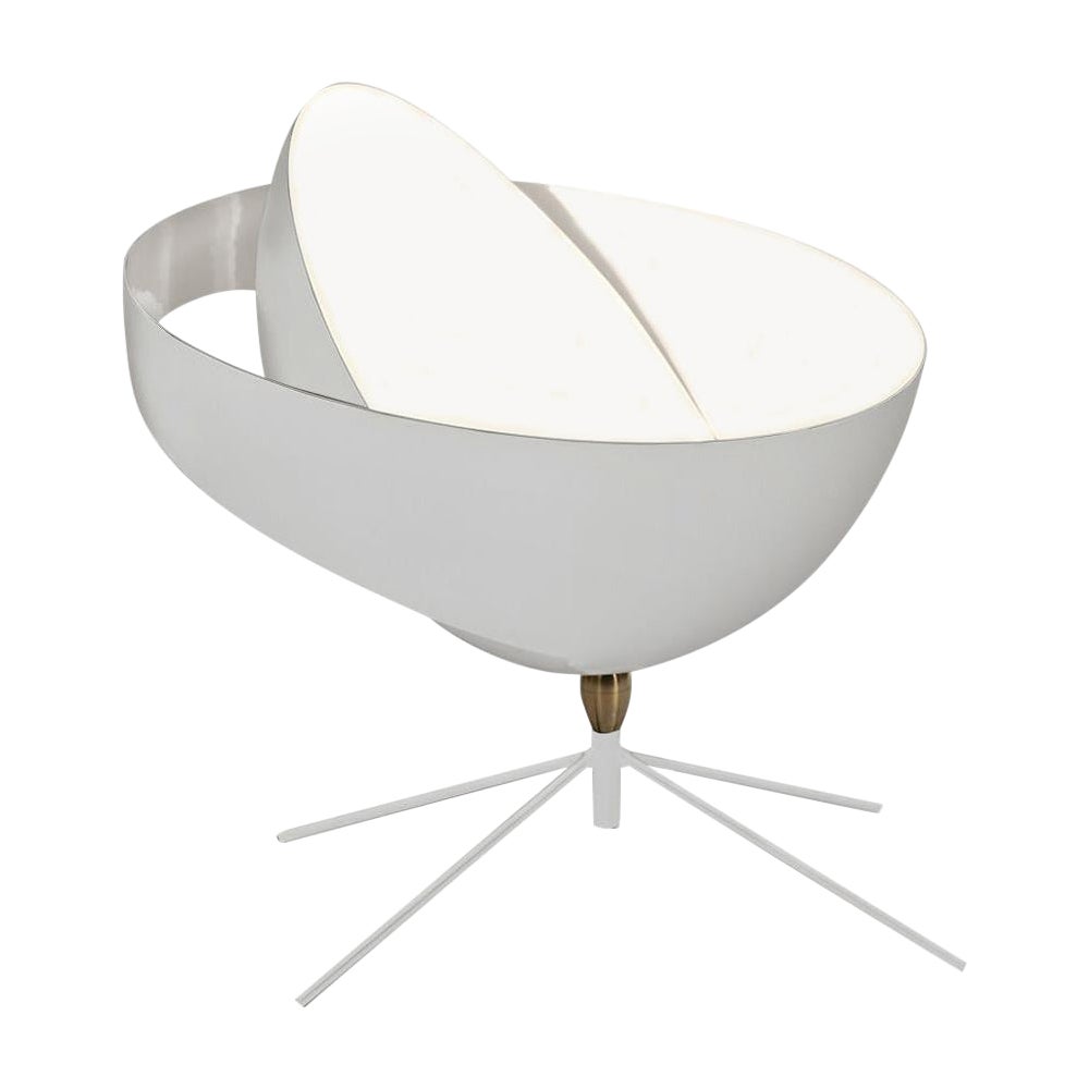 Serge Mouille Moderne weiße Saturn-Tischlampe aus der Mitte des Jahrhunderts im Angebot