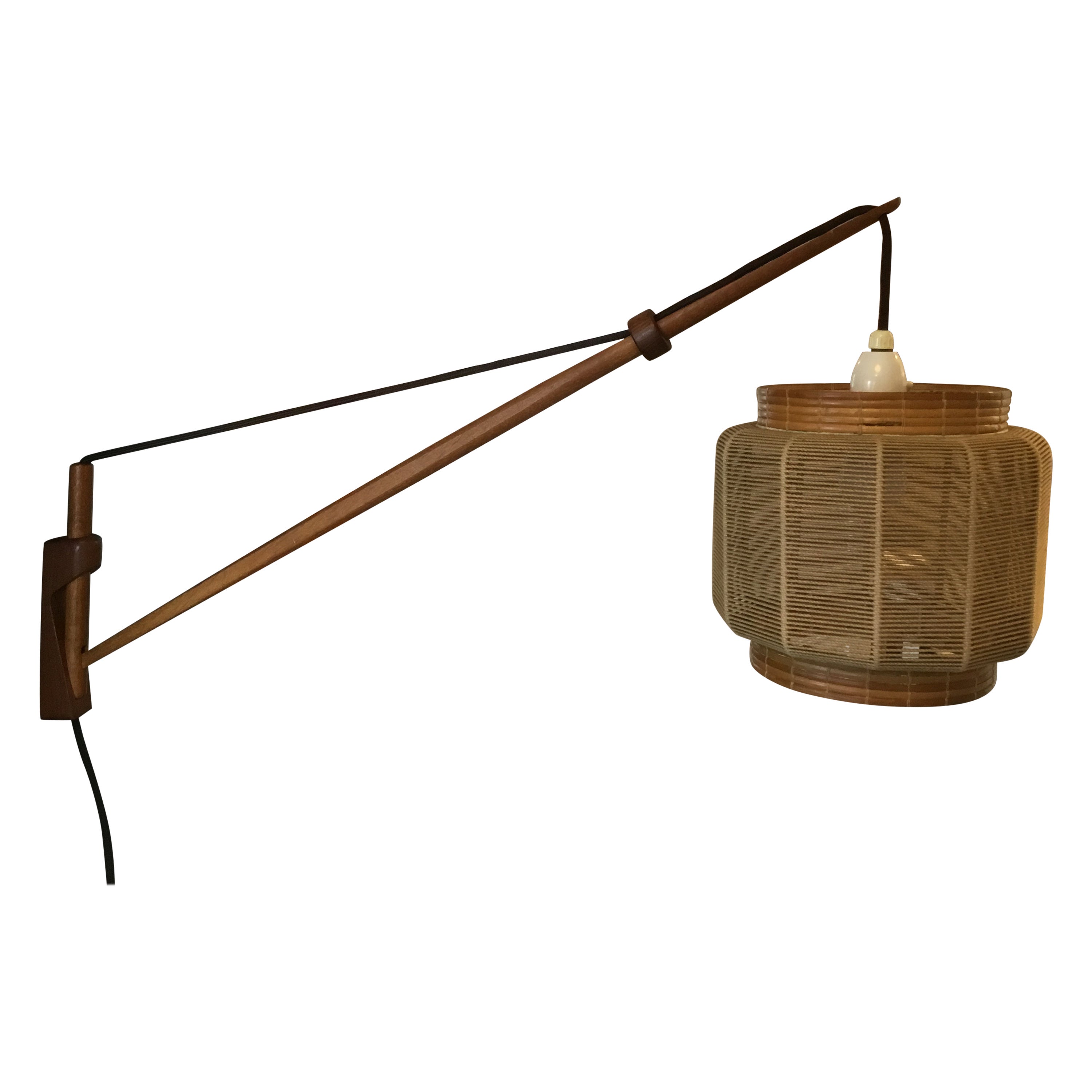 A. Bang Jensen + Kjeld Iversen Wall Lamp Oak + Braided Shade Louis Poulsen 1950s For Sale