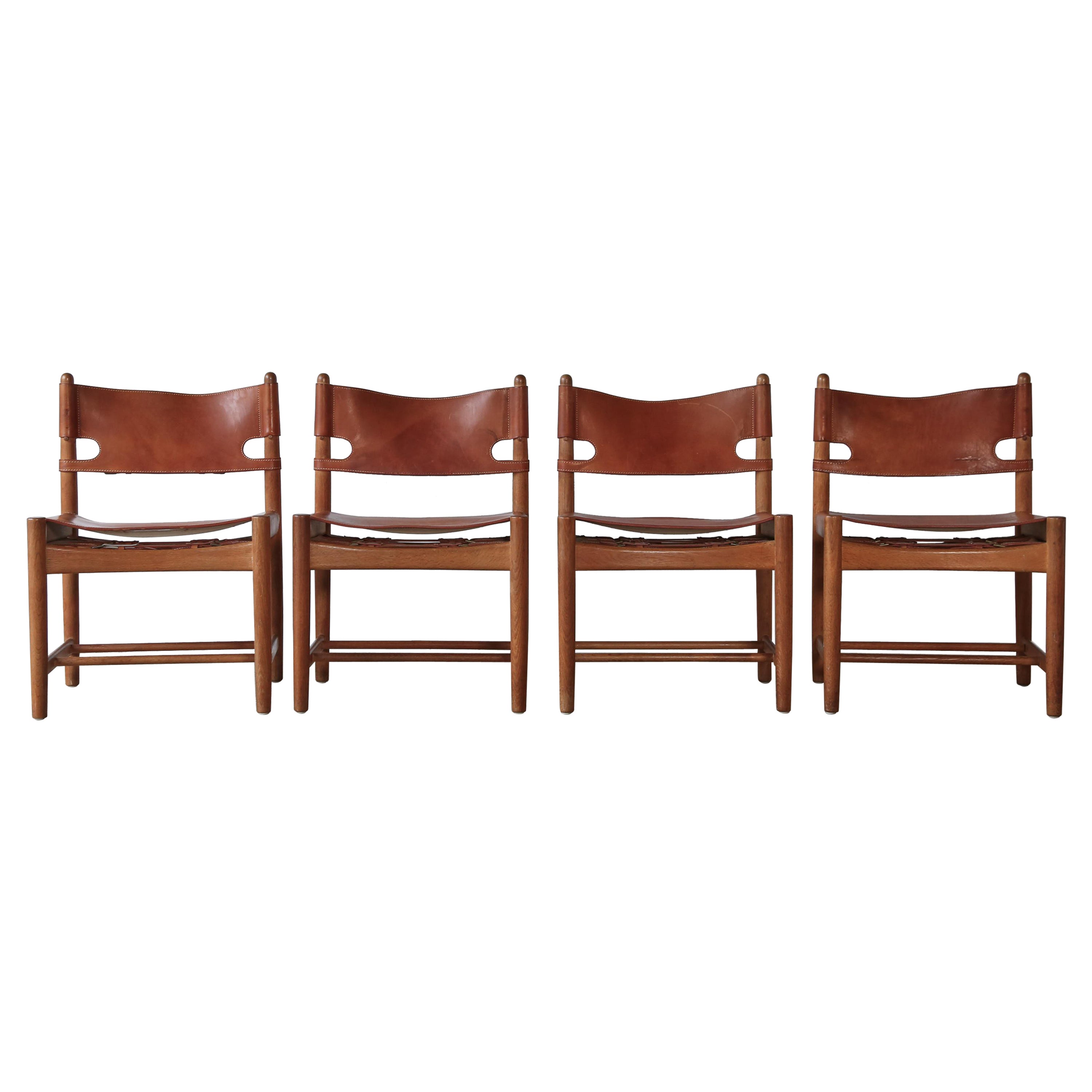 Four Børge 'Borge' Mogensen Hunting Dining Chairs Model 3251, Denmark, 1960s For Sale