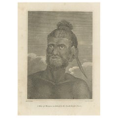 Antique Portrait of a Mangean Islander in The South Pacific by John Webber, circa 1800