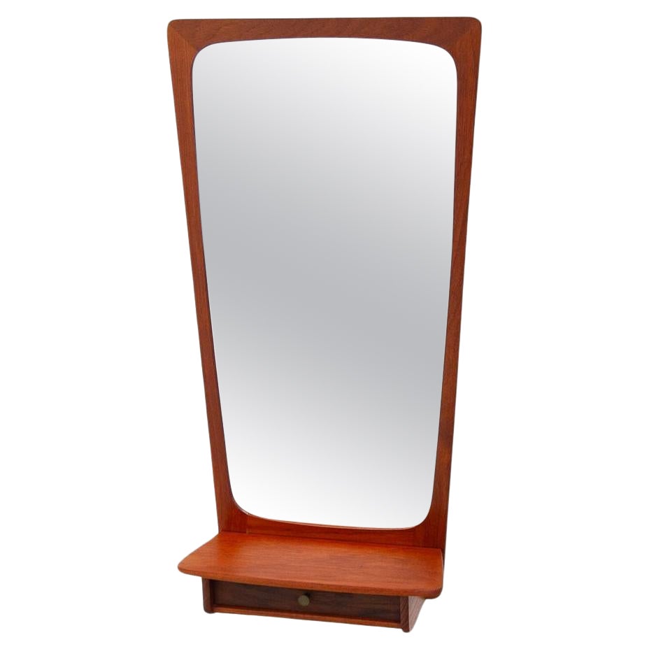 Danish Modern Teak Wall Mirror with Drawer, 1960s.