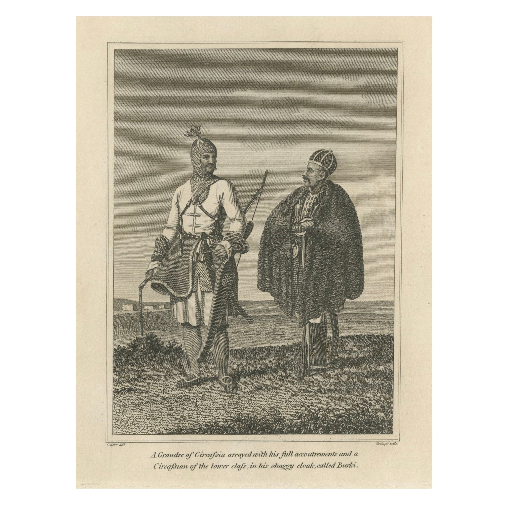 Granda e popolano circasso - Un'acquaforte di Geissler del 1800