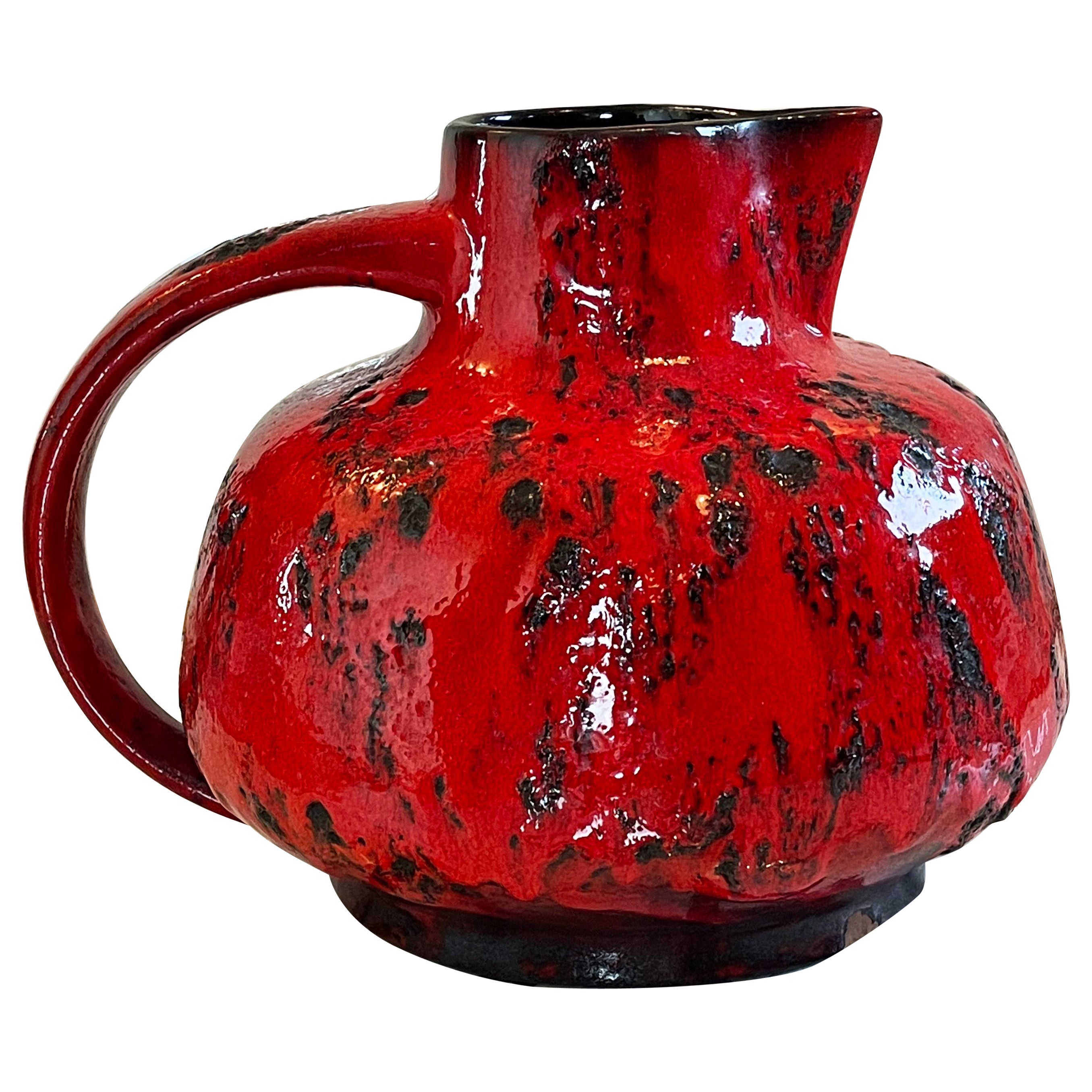 Large Mid-Century Chunky Red Fat Lava Studio Ceramic Vase, Jug 1970s, Germany