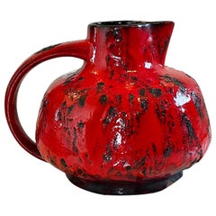 Vintage Large Mid-Century Chunky Red Fat Lava Studio Ceramic Vase, Jug 1970s, Germany