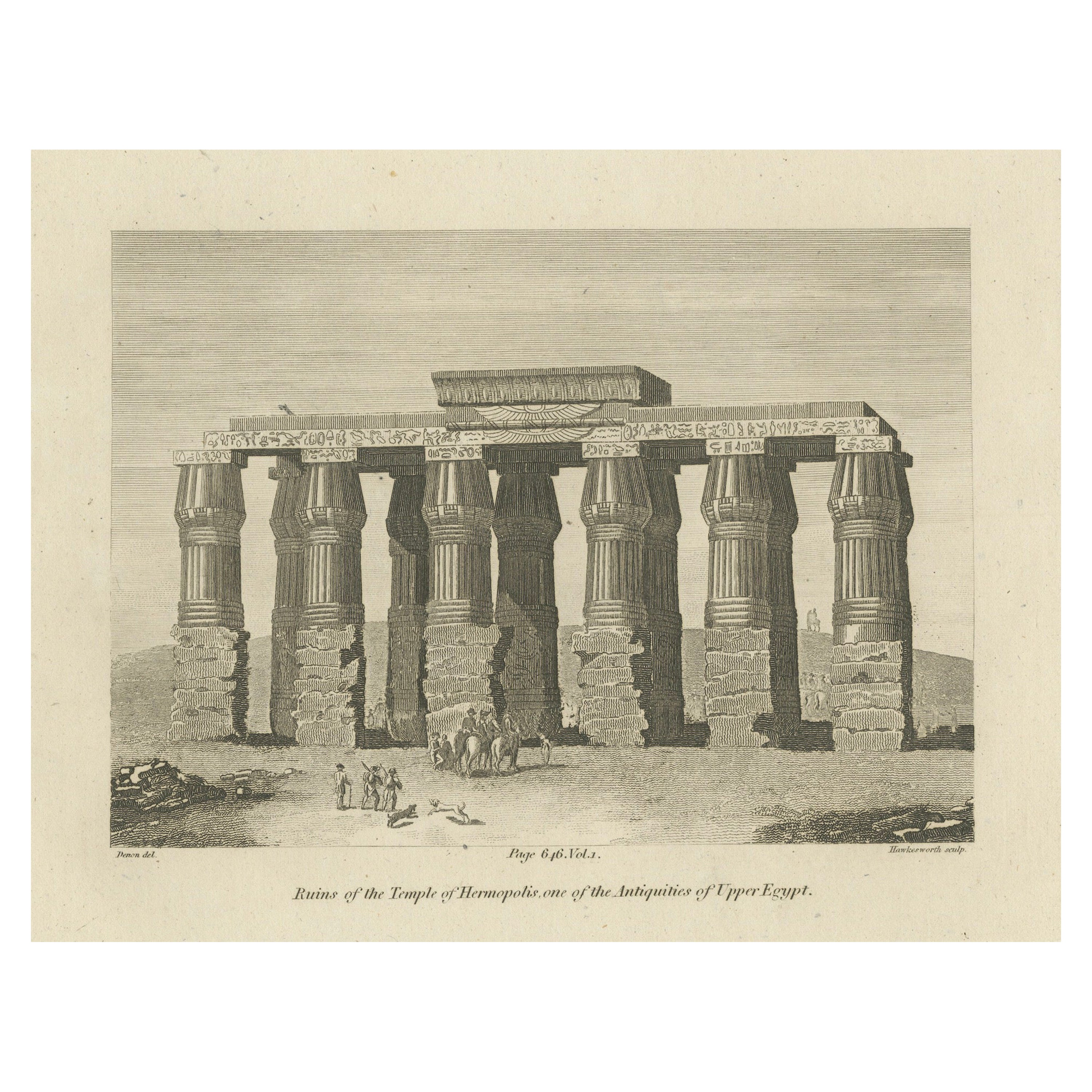 Antique Copperplate Engraving of Ruins of the Temple of Hermopolis, 1820 For Sale