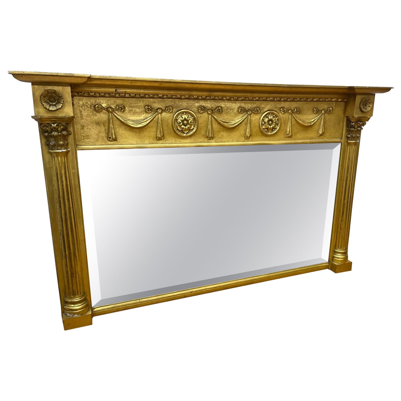 Miroir de cheminée de style Régence, doré avec motif de ruban