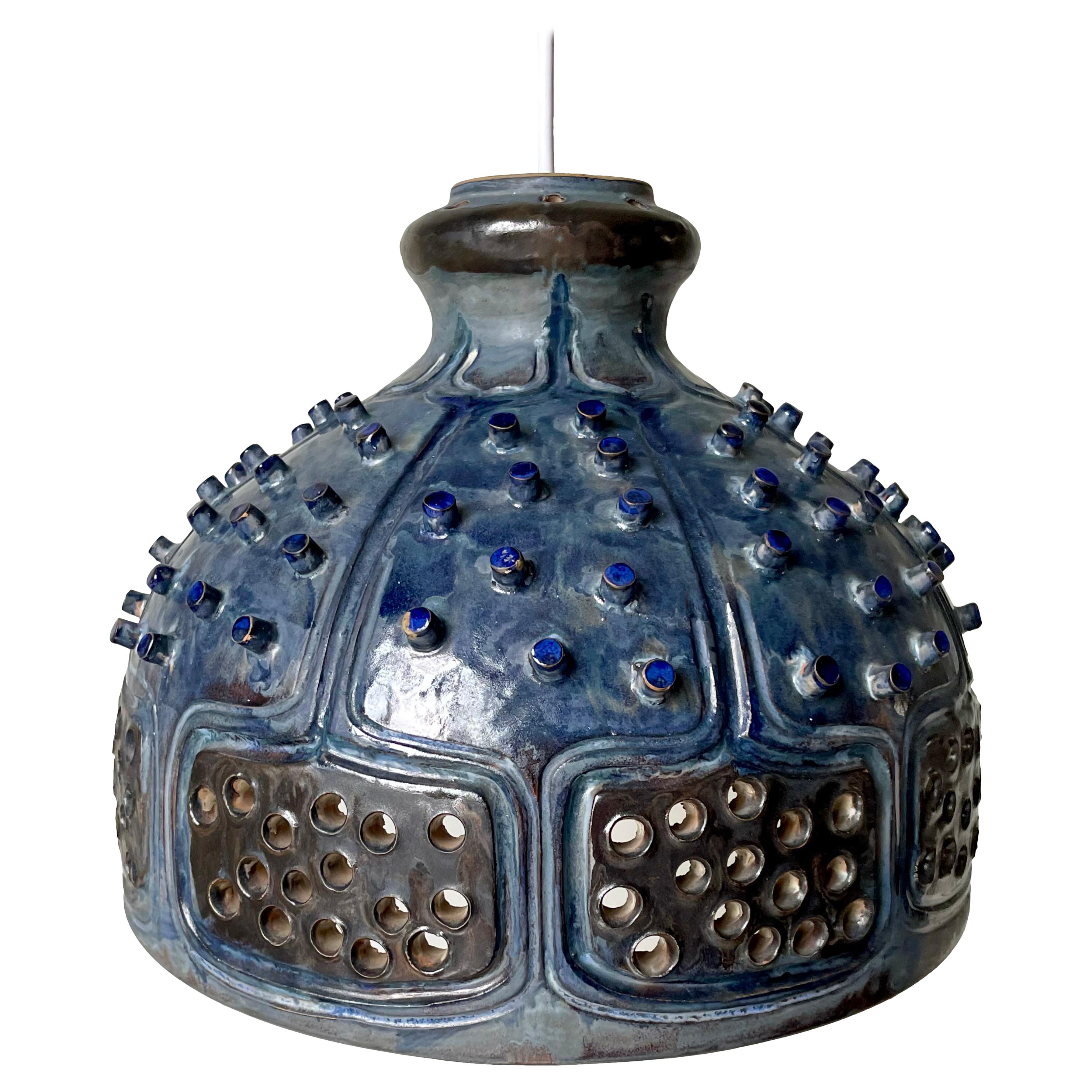 Hellerøe for Axella Brutalist Studded Stoneware Pendant, 1960s For Sale