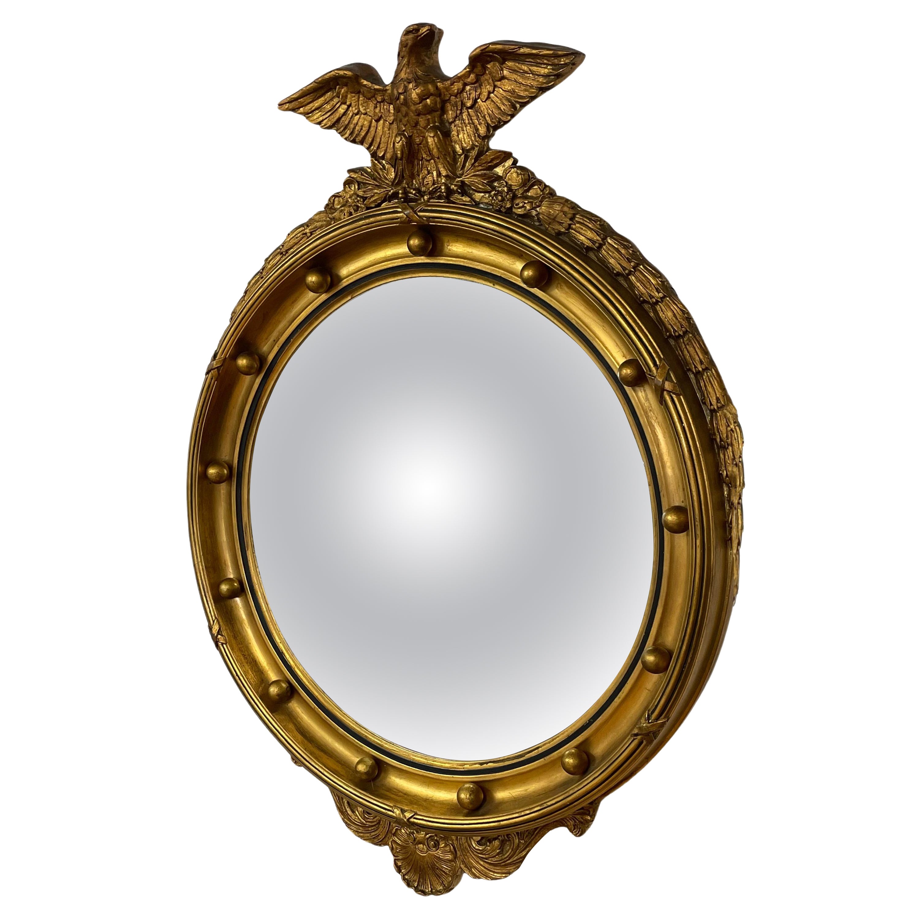 Federal-style convex guiltwood bulle-eye mirror For Sale