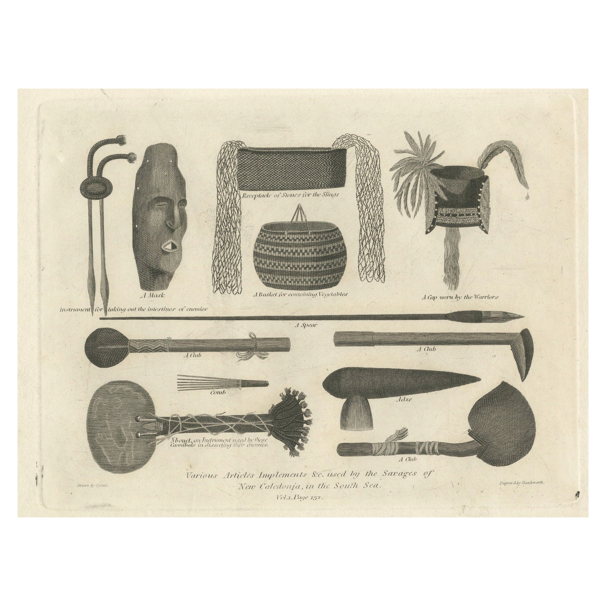 1801 Engraving of New Caledonian Implements and Attire