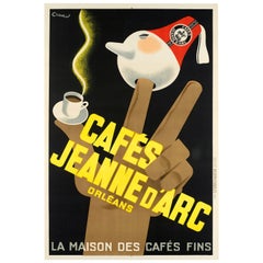 Affiche vintage d'origine, Jeanne d'Arc Coffee, Roaster, Fez, Fingers, 1934