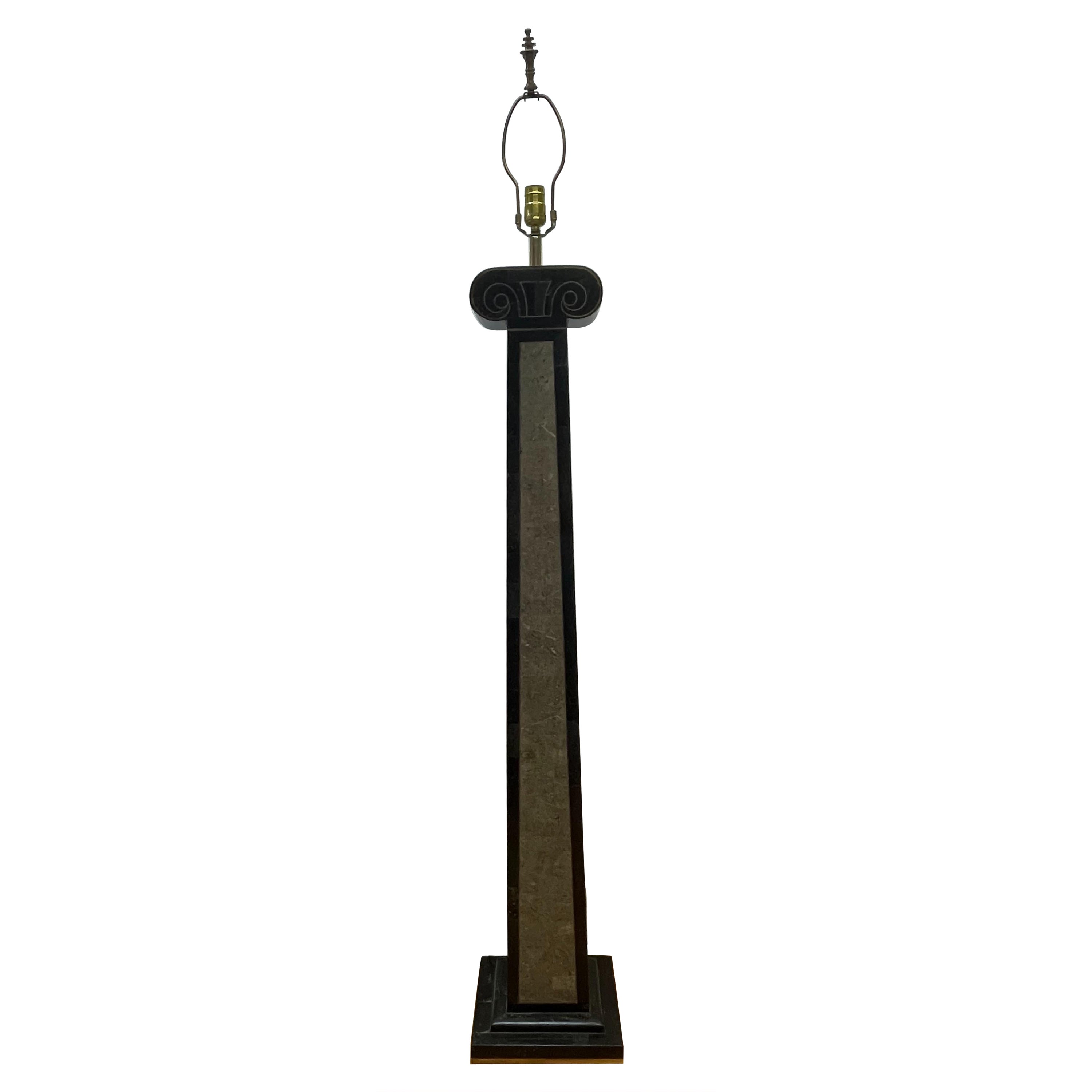 Maitland-Smith Classical tessellated stone brass inlaid floor lamp For Sale