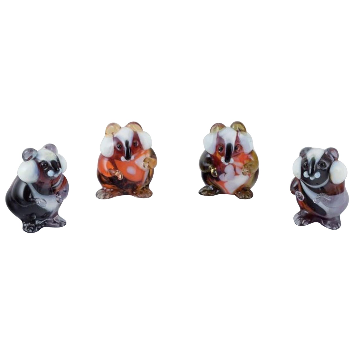 Murano, Italy. A collection of four miniature glass rodent figurines. For Sale