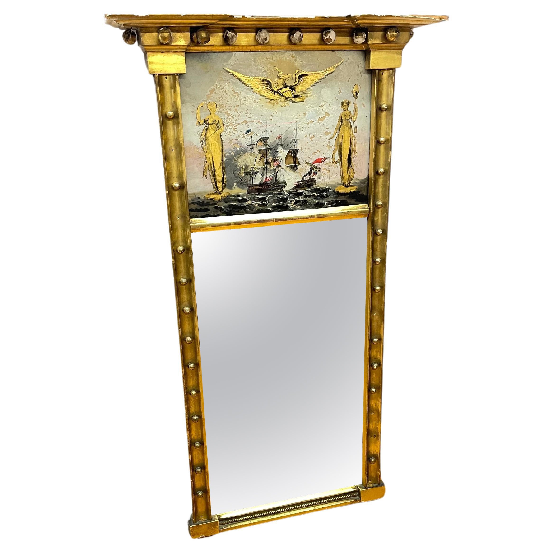 Federal. Trumeau Mirror With Reverse Painted Maritime Scene
