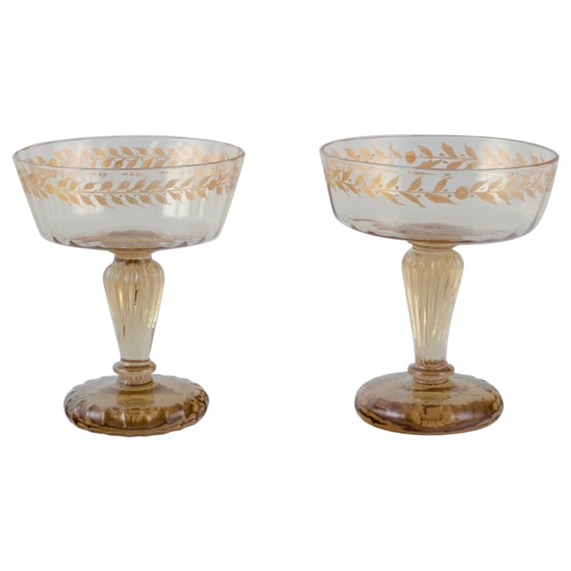 Emile Gallé, French artist and designer. Two champagne coupes in crystal glass For Sale