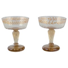 Antique Emile Gallé, French artist and designer. Two champagne coupes in crystal glass