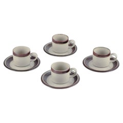 Vintage Arabia, Finland. "Karelia". Four sets of coffee cups and saucers in stoneware. 