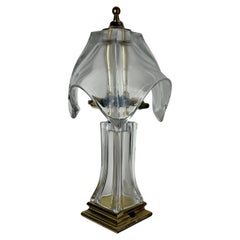 Vintage 1970's Cofrac Leaded Crystal Glass and Brass Table Lamp