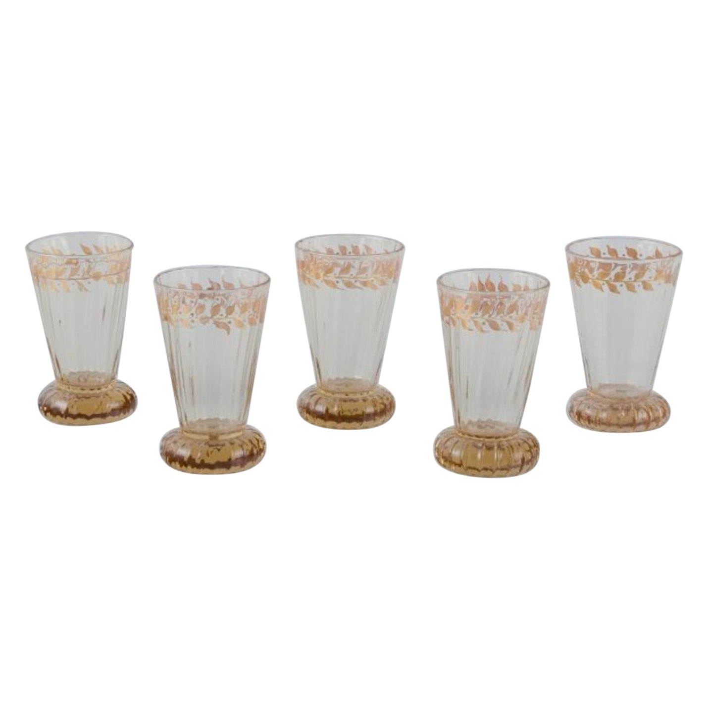 Emile Gallé, French artist and designer. Five small crystal glasses. 1870/80s