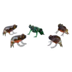 Murano, Italy. collection of five miniature glass figurines of frogs